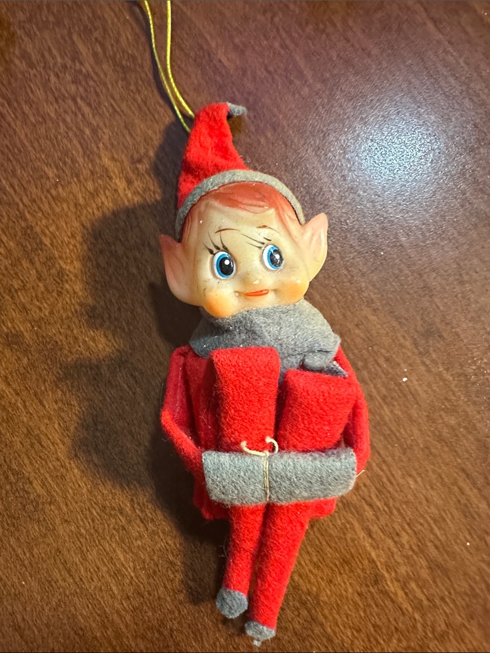 Vintage Christmas Knee Hugger Elf Pixie Santa's Helper Ornament
